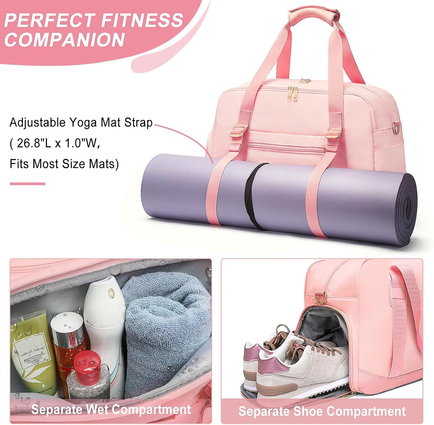 Gym Bags for Women Sport Duffle Workout Bag with Shoe Compartment and Dry Wet Pocket Womens Gym Bag with Yoga Mat Holder