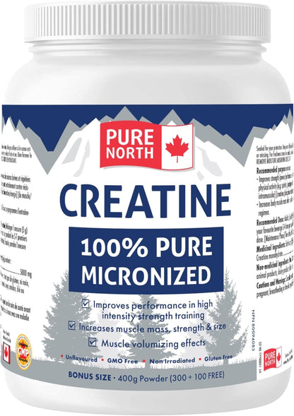- Creatine 100% Pure Micronized 400G Powder 80-Servings - Improve Muscle Mass, Strength and Size - Improve Training Performance - 3Rd Party Tested - Formulated & Made in Canada